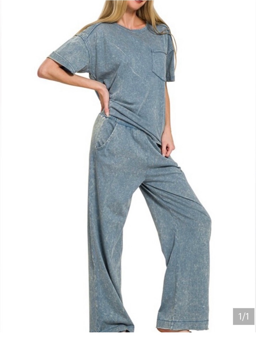 Zenana Outfitters Washed Blue Wide-Leg Jumpsuit
